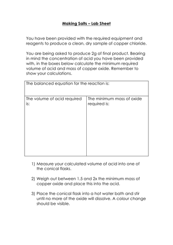 Making Salts Required Practical (Print Free Lesson) | Teaching Resources