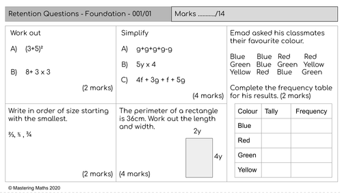 GCSE Foundation Mathematics - Set 01 - Retention / Skills Check Questions