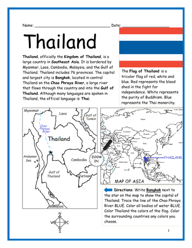 THAILAND - Introductory Geography Worksheet
