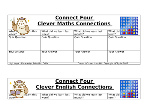 Connect Four Clever Connections - Metacognition, Memory, Retention Aids