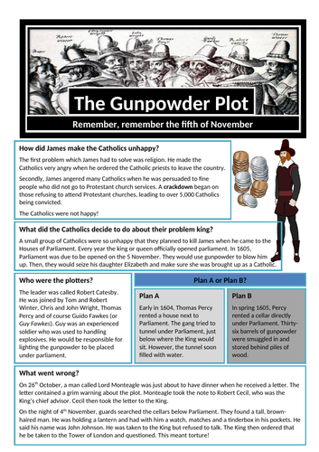 The Gunpowder Plot Worksheet with tasks - ideal for KS3