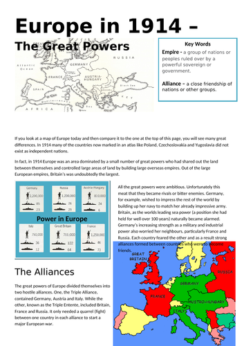 Europe in 1914 Resource - Great Powers - World War 1 WW1