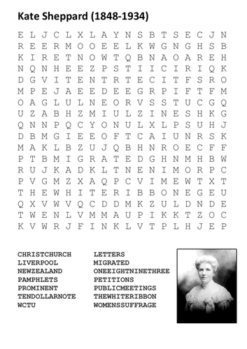 Kate Sheppard Word Search