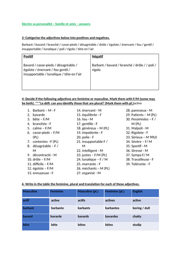 Describing people's personalities and relationships - friends and family