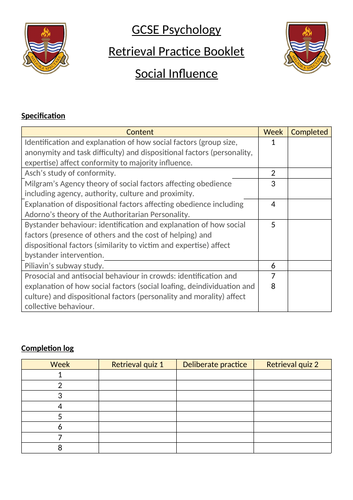 Social influence retrieval booklet (GCSE)