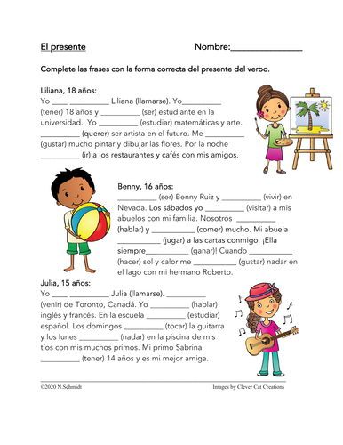 Spanish Present Tense Reading Worksheet 20 Fill In The Blanks 