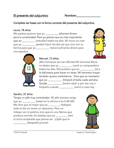 Spanish Subjunctive Worksheet (Subjuntivo) Regular and Irregular Forms