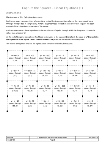 Capture the Squares Linear Equations