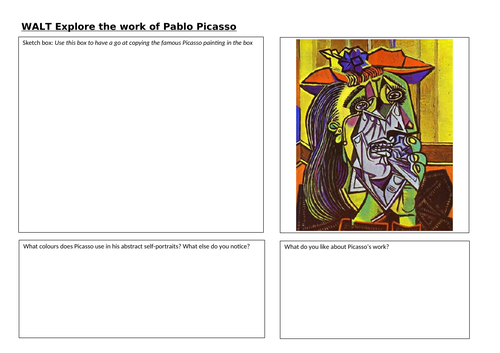 Picasso Worksheet- Exploring the work of Picasso