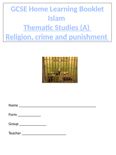 Post covid-GCSE Religious Studies home learning booklet -Islam- Religion, crime and punishment