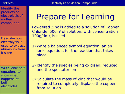 Electrolysis of Molten Compounds (Print Free Lesson)