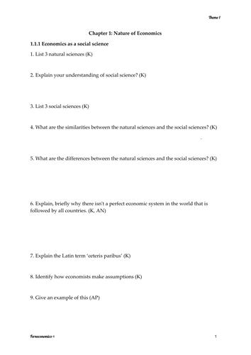 Edexcel Economics Theme 1: Nature of Economics (1.1.1-1.1.5)