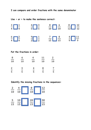 Compare and order fractions with the same denominator