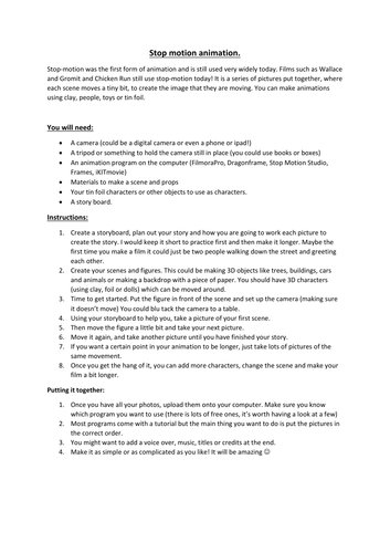 Stop Motion animation instructions