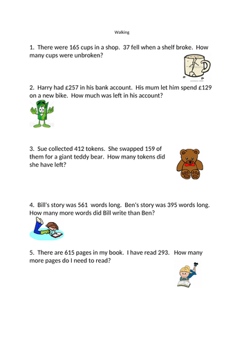 3 Digit Subtraction Word Problems Teaching Resources