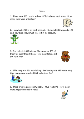 3 digit subtraction word problems.