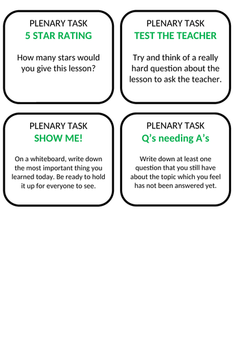 Plenary Task Ideas