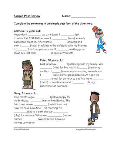 English Simple Past Reading / Worksheet: 20 Fill in the Blanks