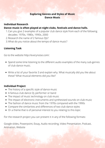 Listening and project work for general Music - Dance Music | Teaching ...
