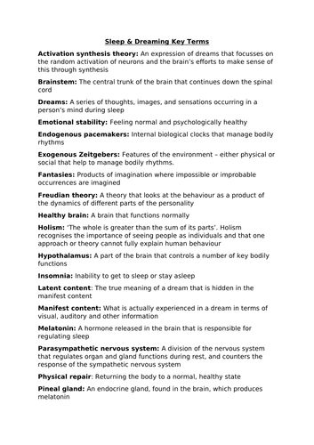 Psychology GCSE OCR Key Terms- Sleep and Dreaming