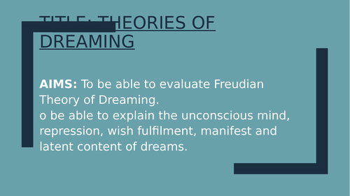 Psychology GCSE OCR- Theories of dreaming- Freud 2 hour lesson