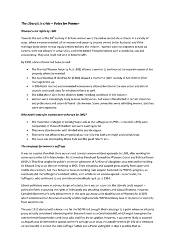 Revision - the campaign for women's suffrage
