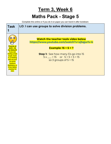 Home Learning Maths Pack II - Fractions and Number Work