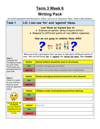 Home Learning Persuasive Writing Pack II