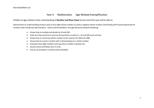 Numbers and Place Value ARE examples - Year 4