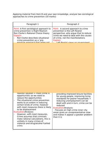 AQA A Level Sociology- 2 approaches to crime prevention 10 marker