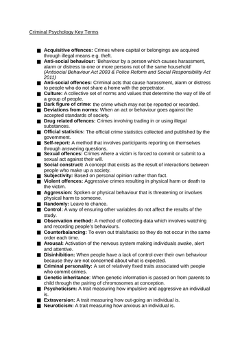 Psychology GCSE OCR- CRIME- Defining and Measuring crime