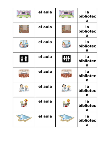 Escuela (School Places in Spanish) Dominoes