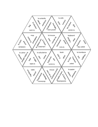 Fournitures scolaires (School Supplies in French) Tarsia Puzzle