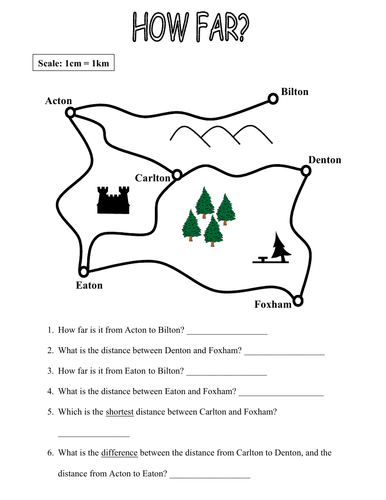 calculating distance using scales map skills ks3 geography