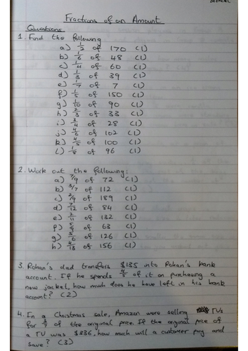 Fractions of an Amount 9-1 GCSE Worksheet & Answers