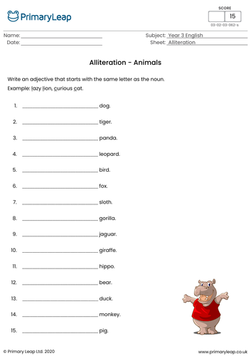 alliteration worksheets kindergarten