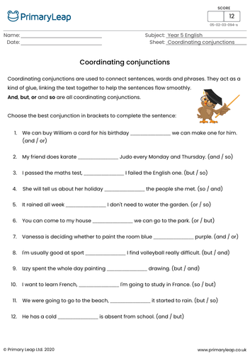 Coordinating Conjunctions Worksheets