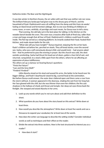 AQA Language Paper 1 Practice Questions The Bear and the Nightingale