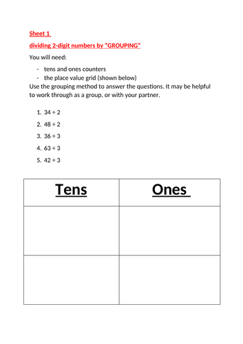 dividing 2 and 3-digit numbers - grouping method - Y4