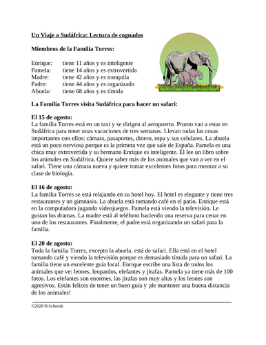 Spanish Cognates Reading: Lectura con Cognados (100% in Spanish)