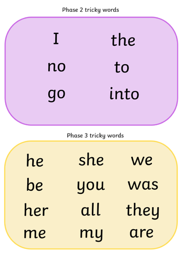 Phase 2-5 Tricky Word Mat