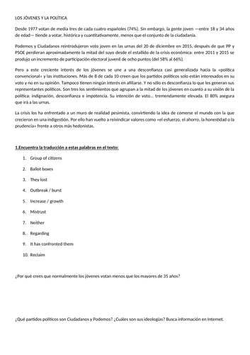A - Level Spanish: Theme 4; Unit 10: Jóvenes de hoy, ciudadanos de mañana (All content + Homework)