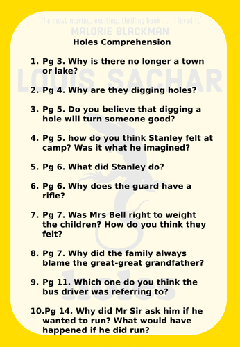 holes comprehension teaching resources