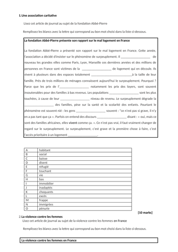 4 A Level AQA style gap-fill  tasks with Answers provided