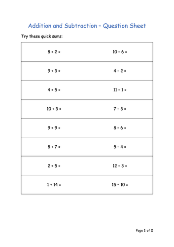 Y2 Maths - Addition and Subtraction Free