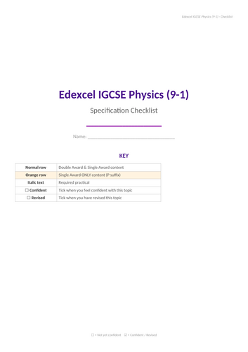 iGCSE Edexcel Biology, Chemistry and Physics Revision Checklist (Double and Triple Science)