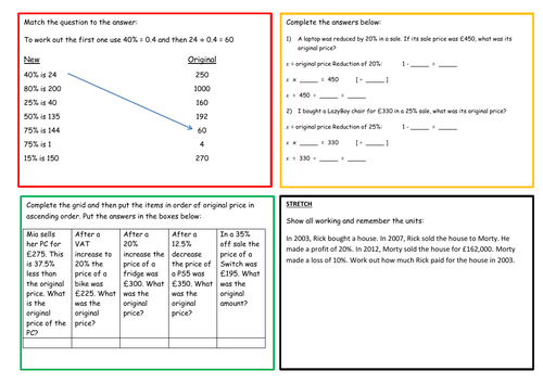 Reverse Percentages KS3