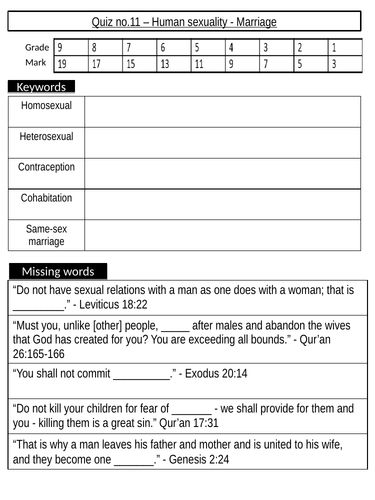 POP QUIZ GCSE RE AQA - Themes A B D  E