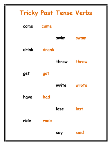 Tricky Past Tense Verbs - Worksheets
