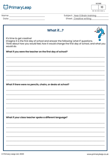KS2 Creative writing activity: Back To School - What If...?